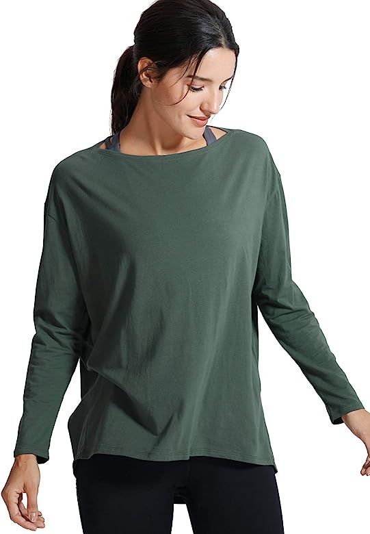 CRZ YOGA Long Sleeve Workout Shirts for Women Loose Fit-Pima Cotton Yoga Shirts Casual Fall Tops ... | Amazon (US)