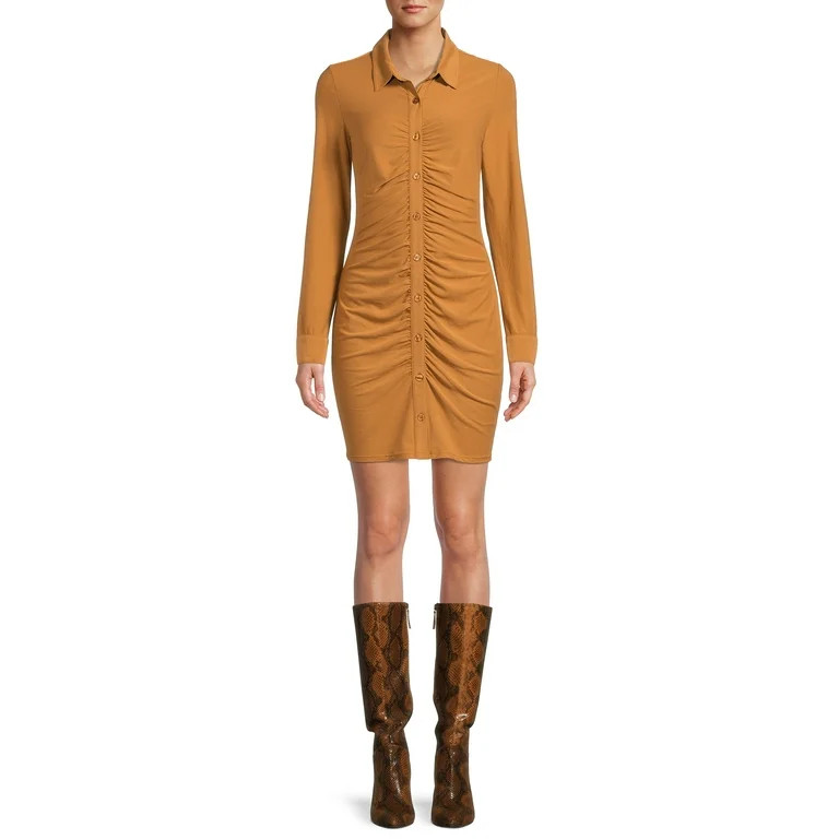No Boundaries Juniors' Ruched Button Front Dress | Walmart (US)