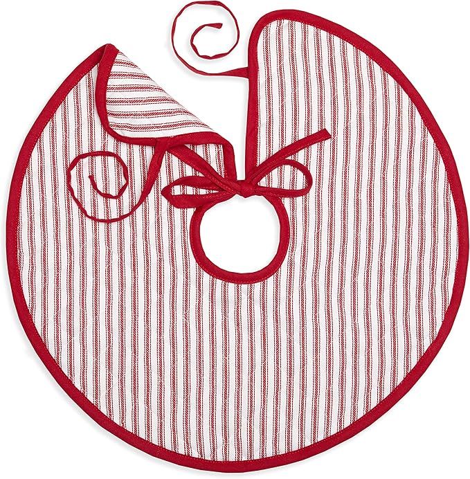 Cackleberry Home Red and White Ticking Stripe Woven Cotton Christmas Tree Skirt Quilted Reversibl... | Amazon (US)