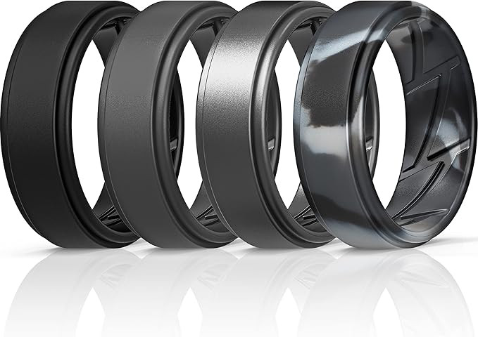 ThunderFit Silicone Wedding Rings for Men Breathable Airflow Inner Grooves - Step Edge Sleek Desi... | Amazon (US)