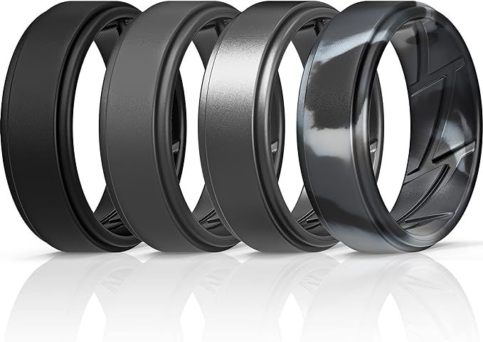ThunderFit Silicone Wedding Rings for Men Breathable Airflow Inner Grooves - Step Edge Sleek Desi... | Amazon (US)