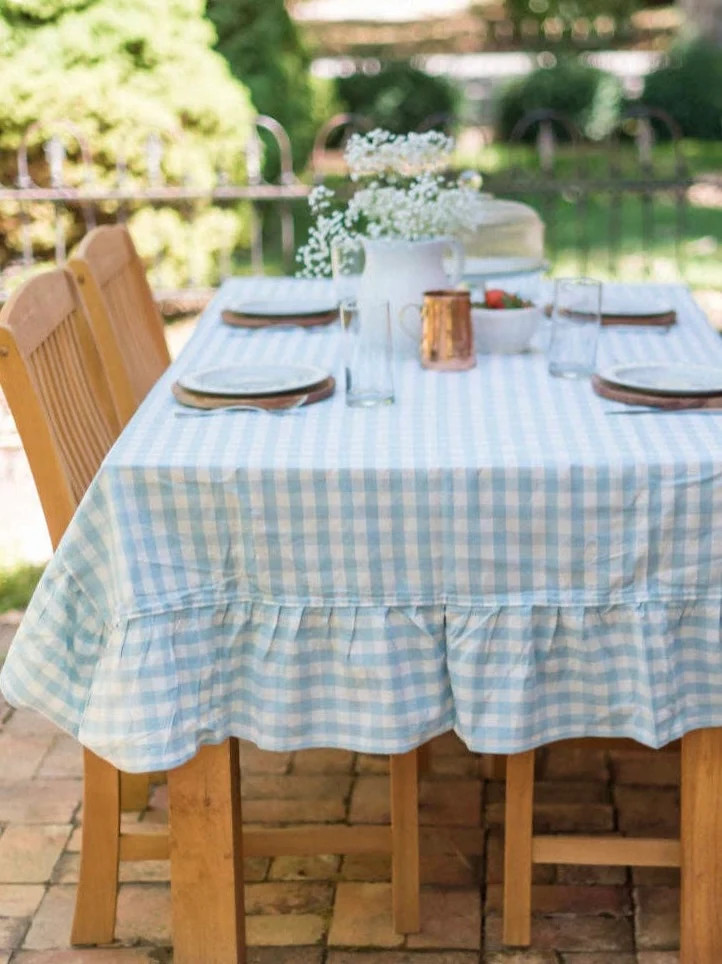 Bluebell Gingham Ruffle Tablecloth - 3 Sizes | House of Turnberry