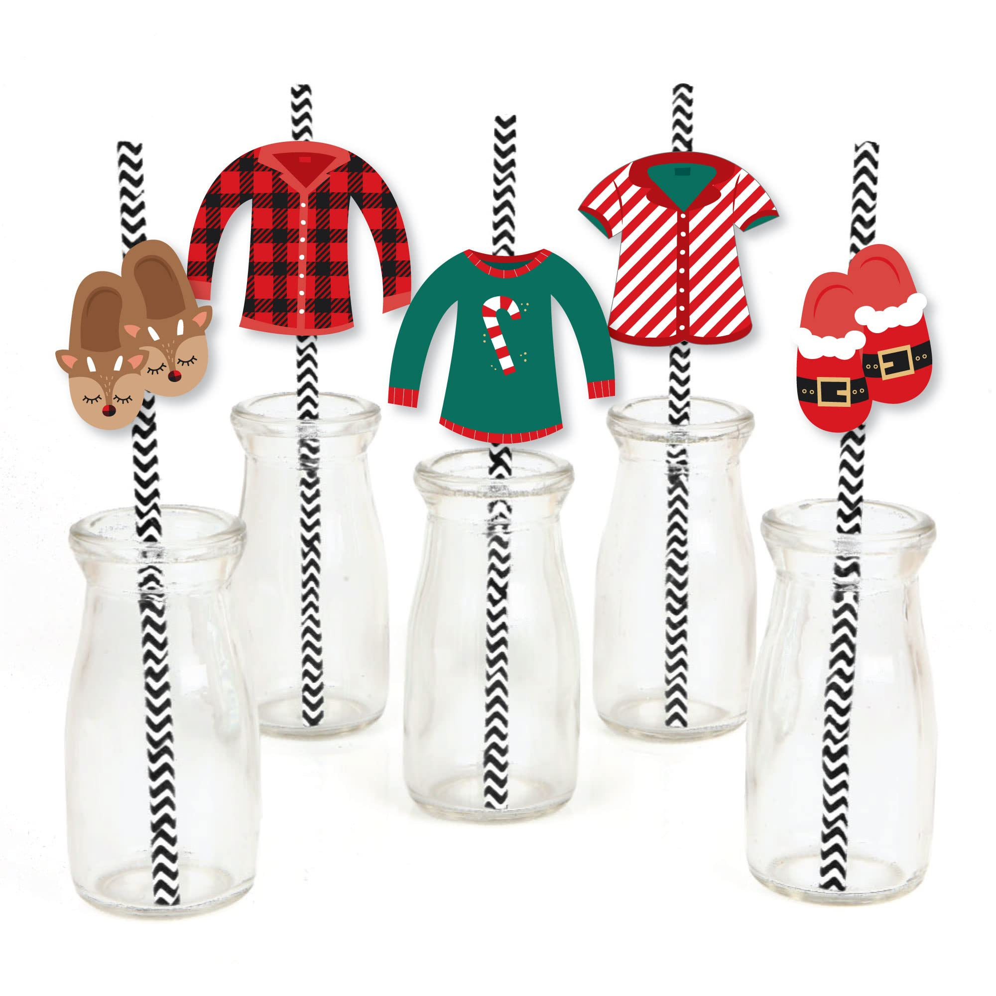 Big Dot of Happiness Christmas Pajamas - Paper Straw Decor - Holiday Plaid PJ Party Striped Decor... | Amazon (US)