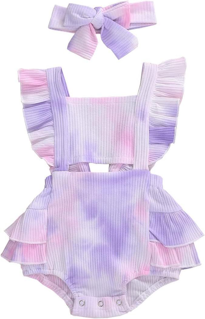 Infant Baby Girl Valentines Romper Dress Sequined Lace One Piece Bodysuit Jumpsuit Headband Halte... | Amazon (US)
