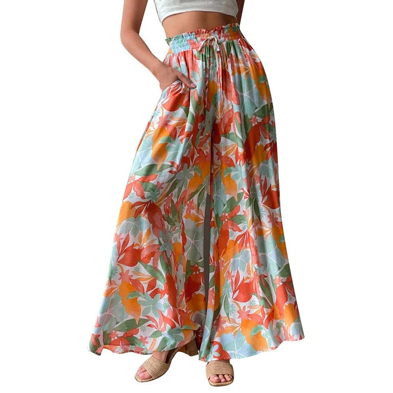 OVBMPZD Women's High Waist Summer Pants Vintage Print Stylish Pineapple Floral Printing Drawstrin... | Walmart (US)