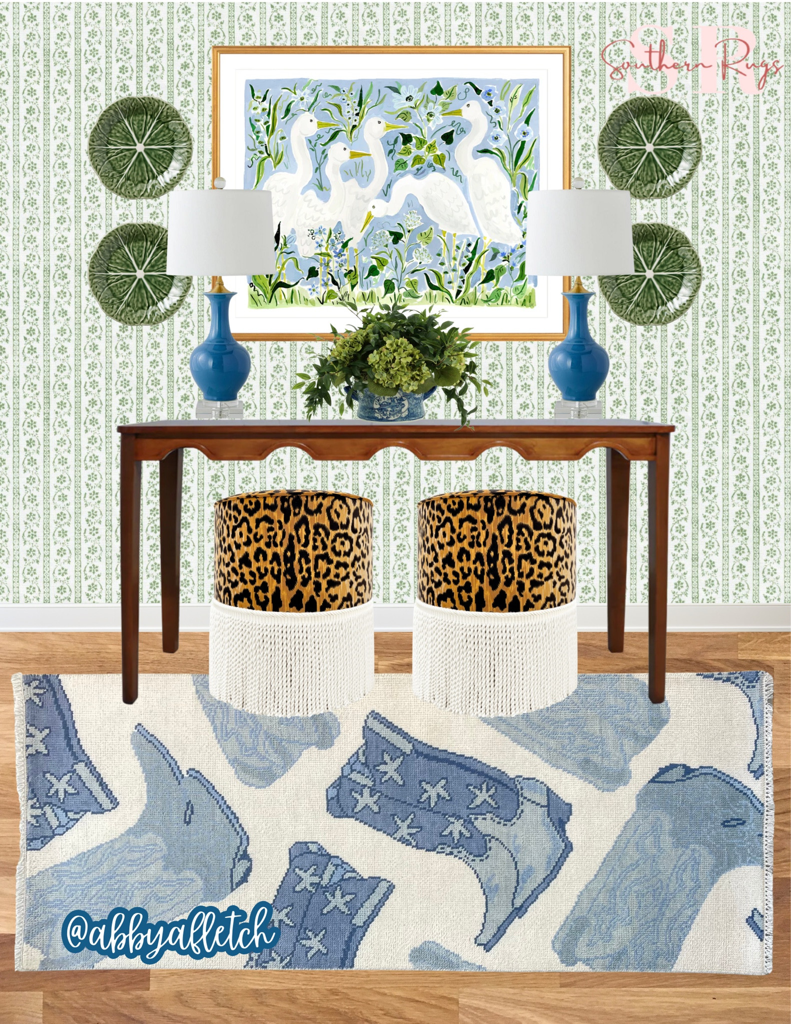 blue and green entry way featuring “cowboy” runner from @southernrugstx 🤠💙💚


wallpaper: milton and king
console: the collective dallas 

#LTKHome