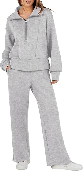 ANRABESS Womens Two Piece Outfits 2023 Fall Sweatsuit Set Half Zip Cropped Sweatshirt Wide Leg Sw... | Amazon (CA)