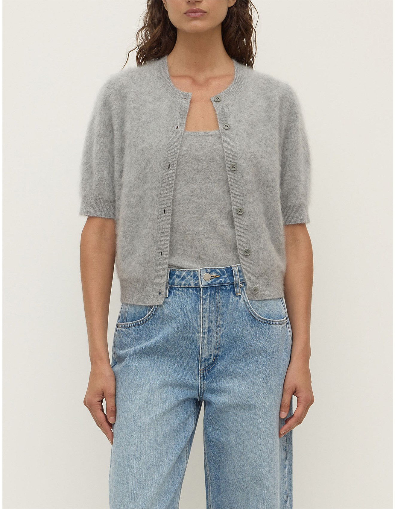 Carina Wool Short Sleeve Cardigan Grey Marle | David Jones (Australia & New Zealand)