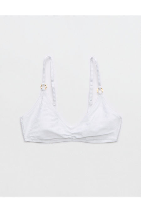 Aerie Beach Babe Shine Rib Voop Bikini Top Women's White L | Aerie