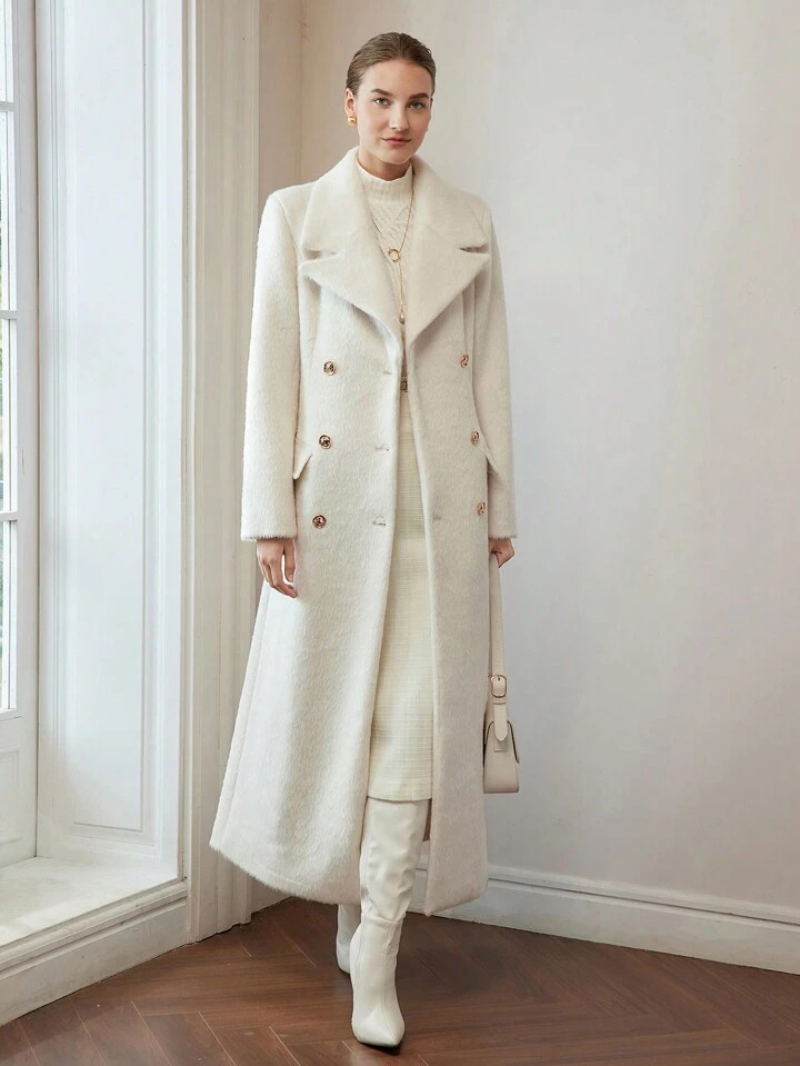MOTF PREMIUM WOOL SOLID LAPEL COLLAR PEA OVERCOAT | SHEIN