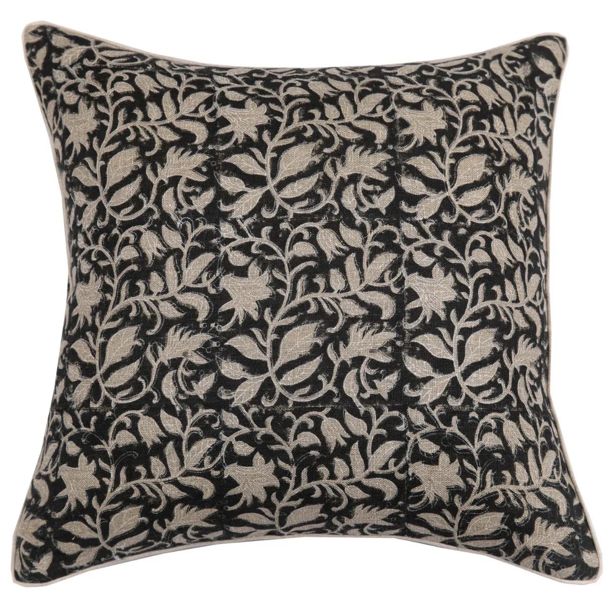 Linen Block Printed Pillow Cover | Amaya Noir | Elsie Green US