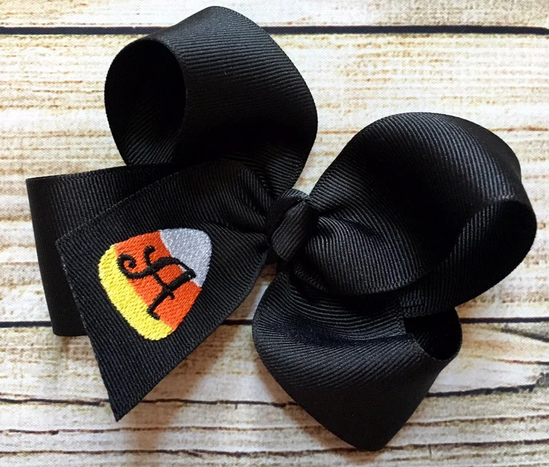 You Choose Colors! Small, Medium or Large Candy Corn Halloween Monogrammed Boutique Hair Bow…pe... | Etsy (US)