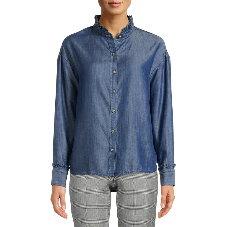 Time and Tru Women's Ruffle Collar Shirt | Walmart (US)