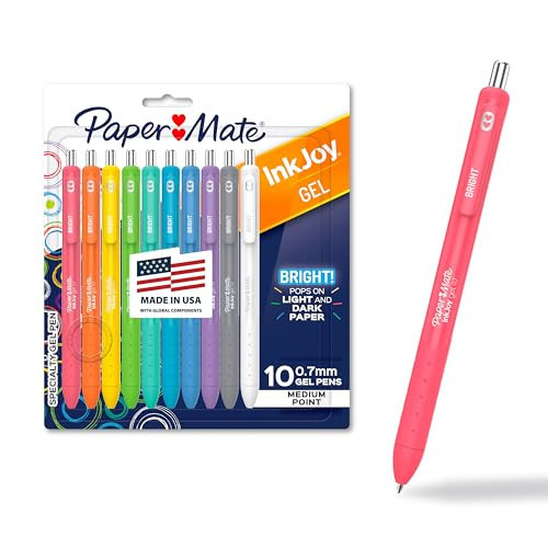 Paper Mate InkJoy Bright Pens, Gel Pens with Paint-like Ink, Medium Point (0.7 mm), Retractable, Assorted Brighter Colours, 10 Count | Amazon (US)