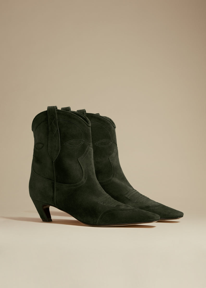 The Dallas Ankle Boot in Dark Olive Suede | Khaite