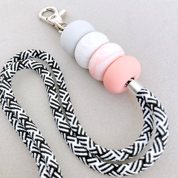Lanyard / Silver Wristlet Strap / Lanyard Strap polka dot muted pink / Strap Keychain / ID Tag La... | Etsy (US)