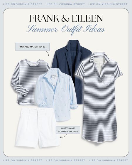 Loving these nautical inspired outfit ideas from Frank & Eileen! Includes a striped top, the perfect white shorts, navy blue blazer, and a navy blue striped polo dress! Perfect summer outfit ideas!
.
#ltkover40 #ltkstyletip #ltkseasonal #ltkmidsize #ltktravel #ltksalealert #ltkworkwear mix and match outfit ideas,  capsule wardrobe ideas

#LTKSeasonal #LTKMidsize #LTKOver40