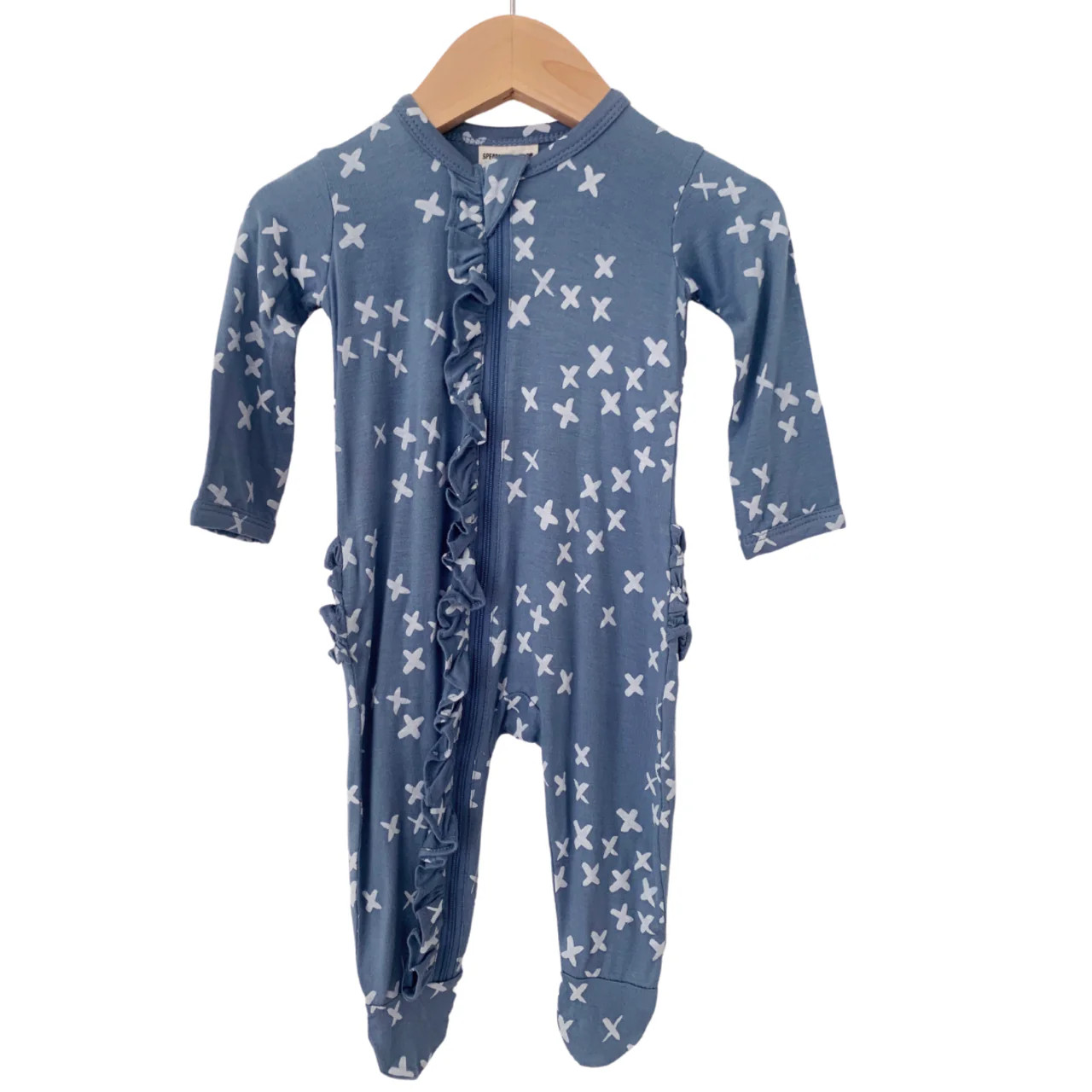 Ruffle Zipper Footie, Blue Kisses | SpearmintLOVE