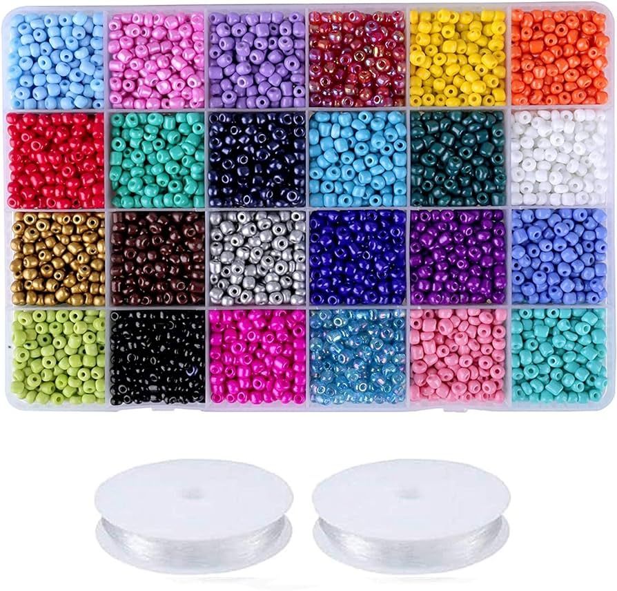 Efivs Arts 5000pcs Seed Beads 24 Colors 6/0 4mm Round Loose Pony Beads Waist Craft Beads Kit Rainbow Beads for Bracelets Jewely Making, DIY Crafting | Amazon (US)