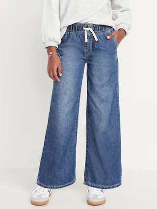 High-Waisted Pull-On Baggy Wide-Leg Denim Pants for Girls | Old Navy (US)