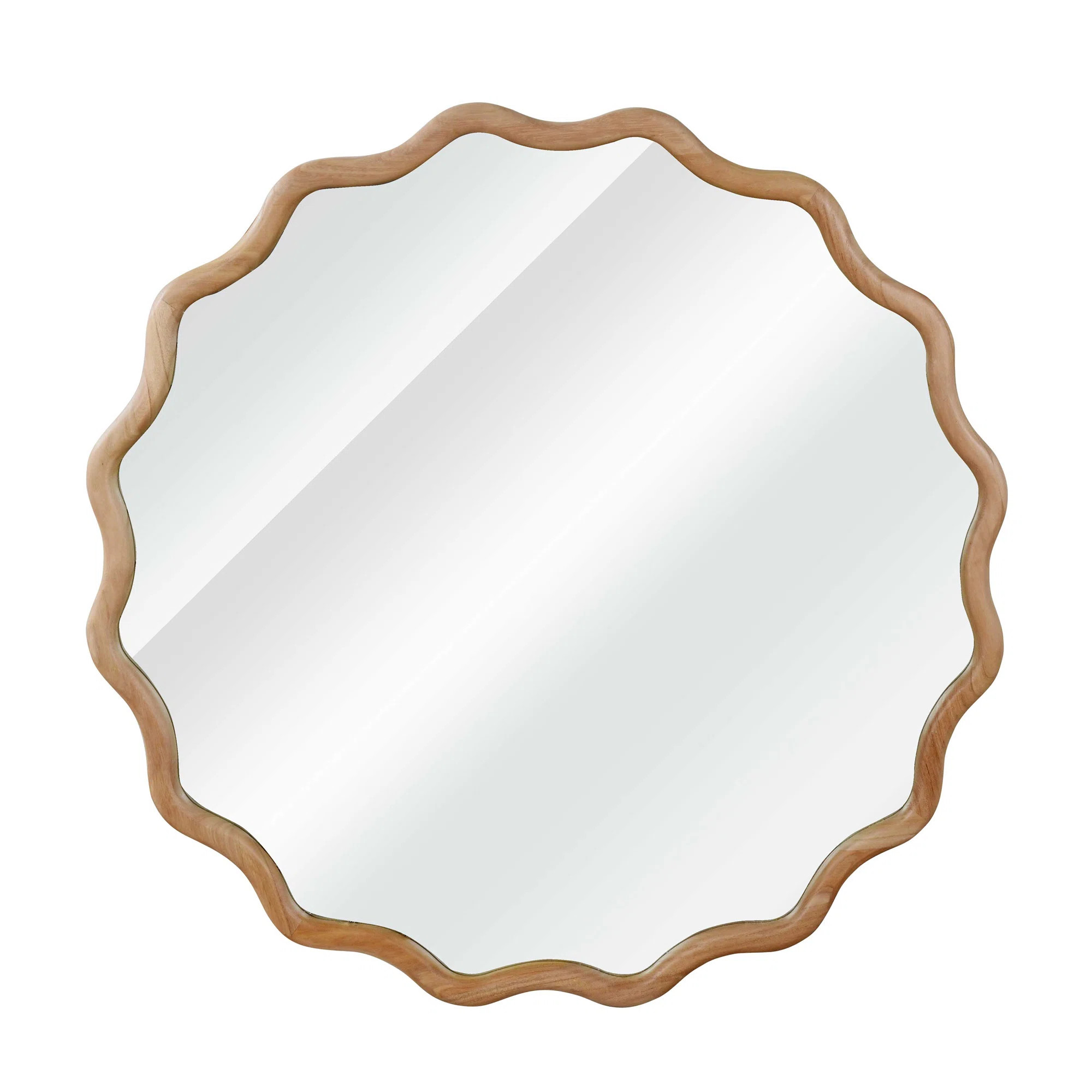Natural Wood Color 36 Inch Wavy Round Solid Wood Frame Decorative Mirror | Wayfair North America