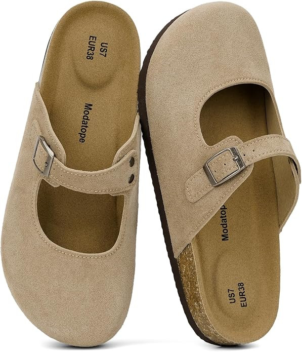 Modatope Women Mary Jane Clogs Faux Suede Cork Footbed Mule | Amazon (US)