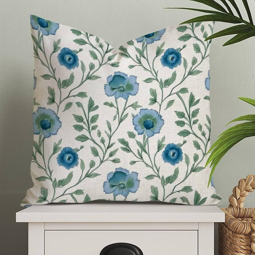 Mughal Flower in Monsoon Pillow Case in Blue Chinoiserie Floral Pillow Cover Asian Cushion Cover ... | Amazon (US)