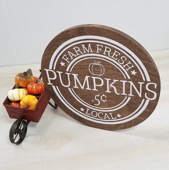 12" Round Fall Farm Fresh Pumpkins Wood Sign, Fall Home Decor | Etsy (US)