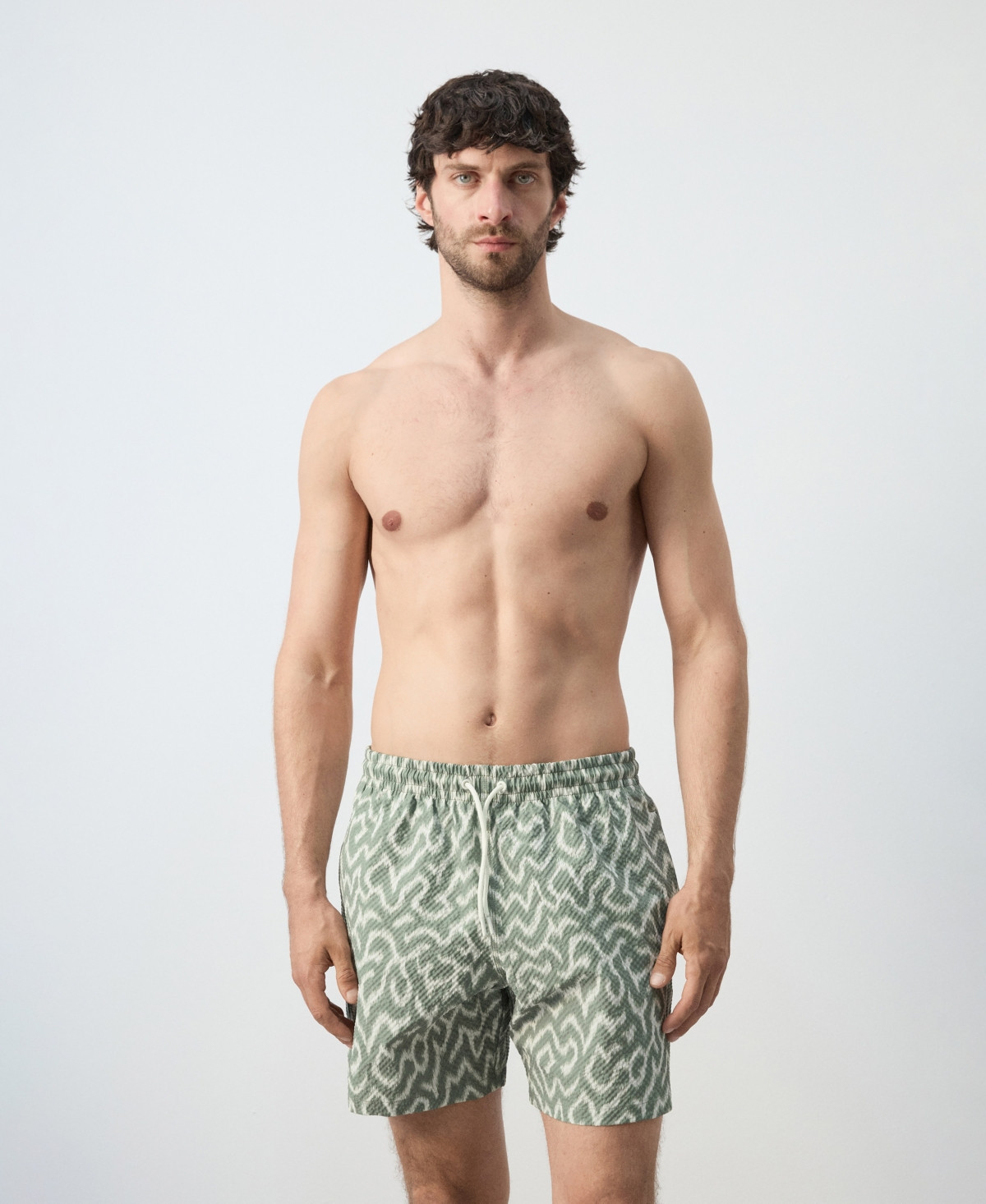 Mango Men's Drawstring Printed Swimsuit - Khaki | Macy's