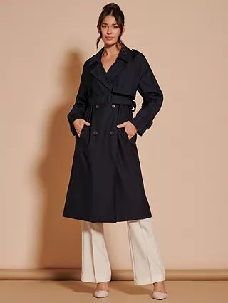 Jolie Moi Double Breasted Trench Coat, Navy | John Lewis (UK)