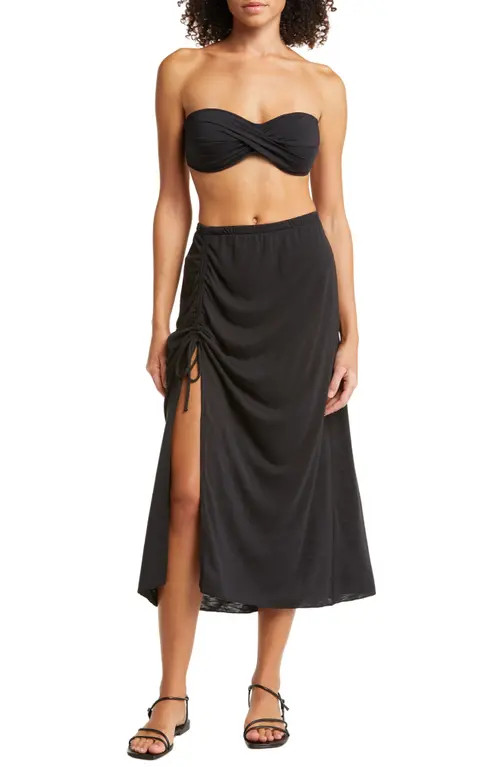 Becca Breezy Basics Drawstring Side Maxi Skirt in Black at Nordstrom, Size Large | Nordstrom