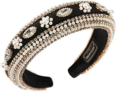 QIANXUAN Crystal Rhinestone Headbands For Women White Pearl Headbands For Girls Padded Headband B... | Amazon (US)