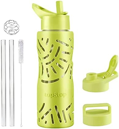 Amazon.com: Top&Top 25oz Reusable BPA Free Glass Water Bottles With Non-Slip Silicone Sleeve & Wi... | Amazon (US)
