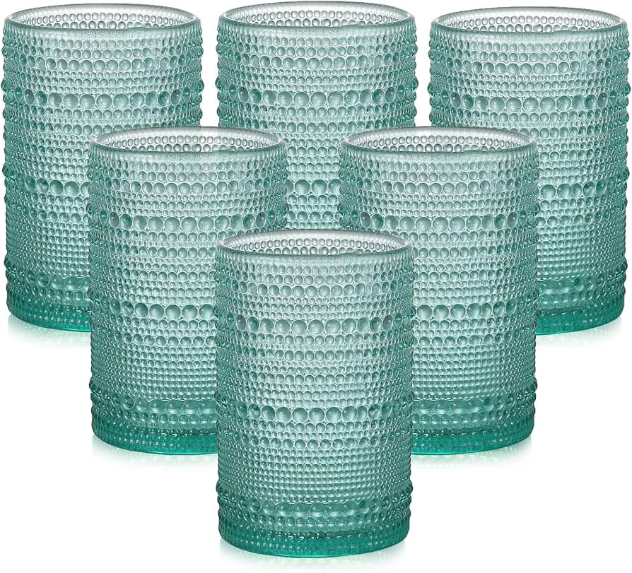 Vintage Glassware Drinking Glasses Set of 6,15 oz Hobnail Glass Cups,Embossed Lake Blue Water Tum... | Amazon (US)