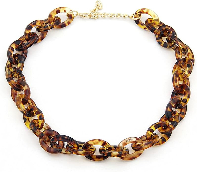 Bohemian Tortoise Shell Acrylic Resin Colorful Chunky Link Chain Necklace Leopard Print Pendant P... | Amazon (US)