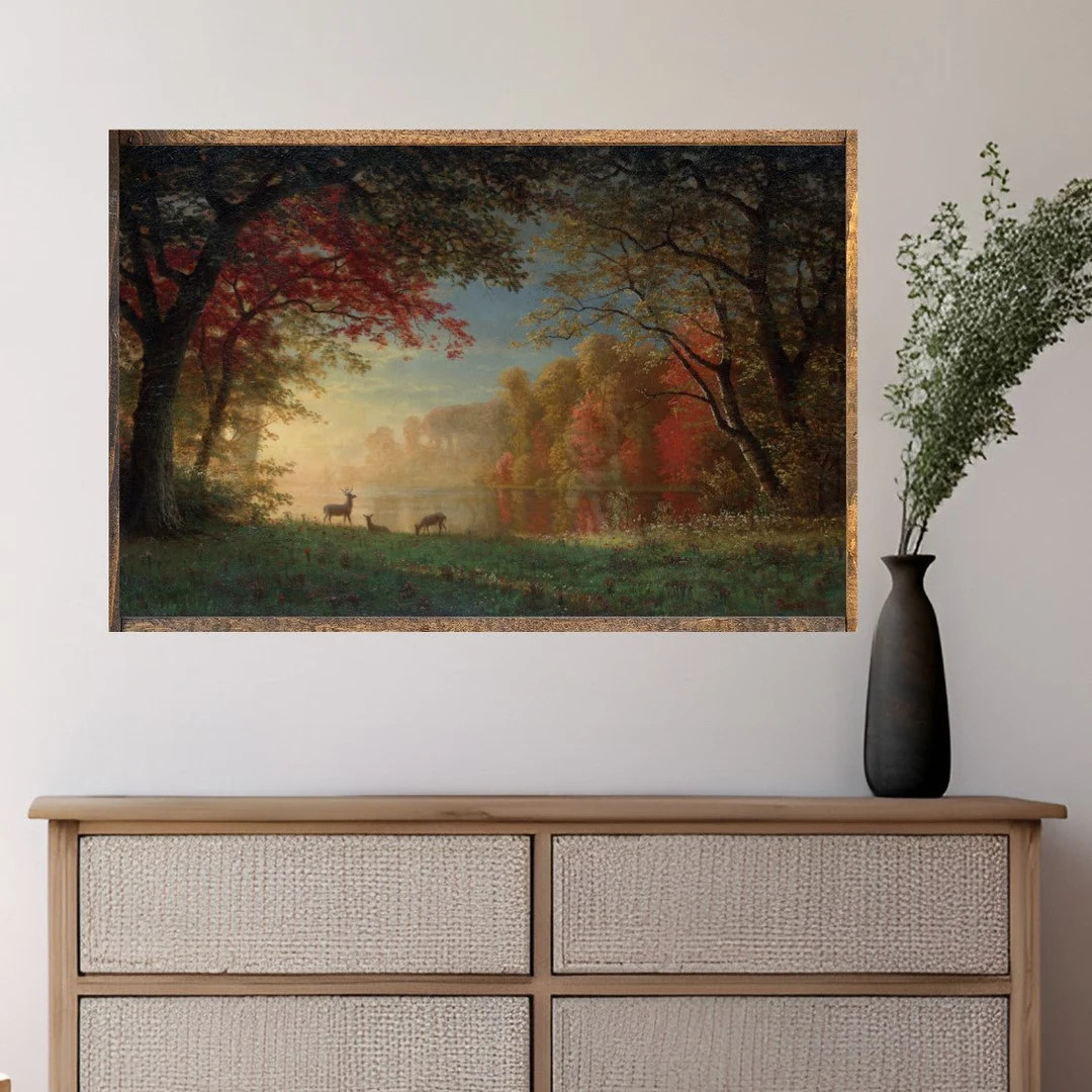 Deer Feeding by the Pond Canvas Printed Sign - Etsy | Etsy (US)