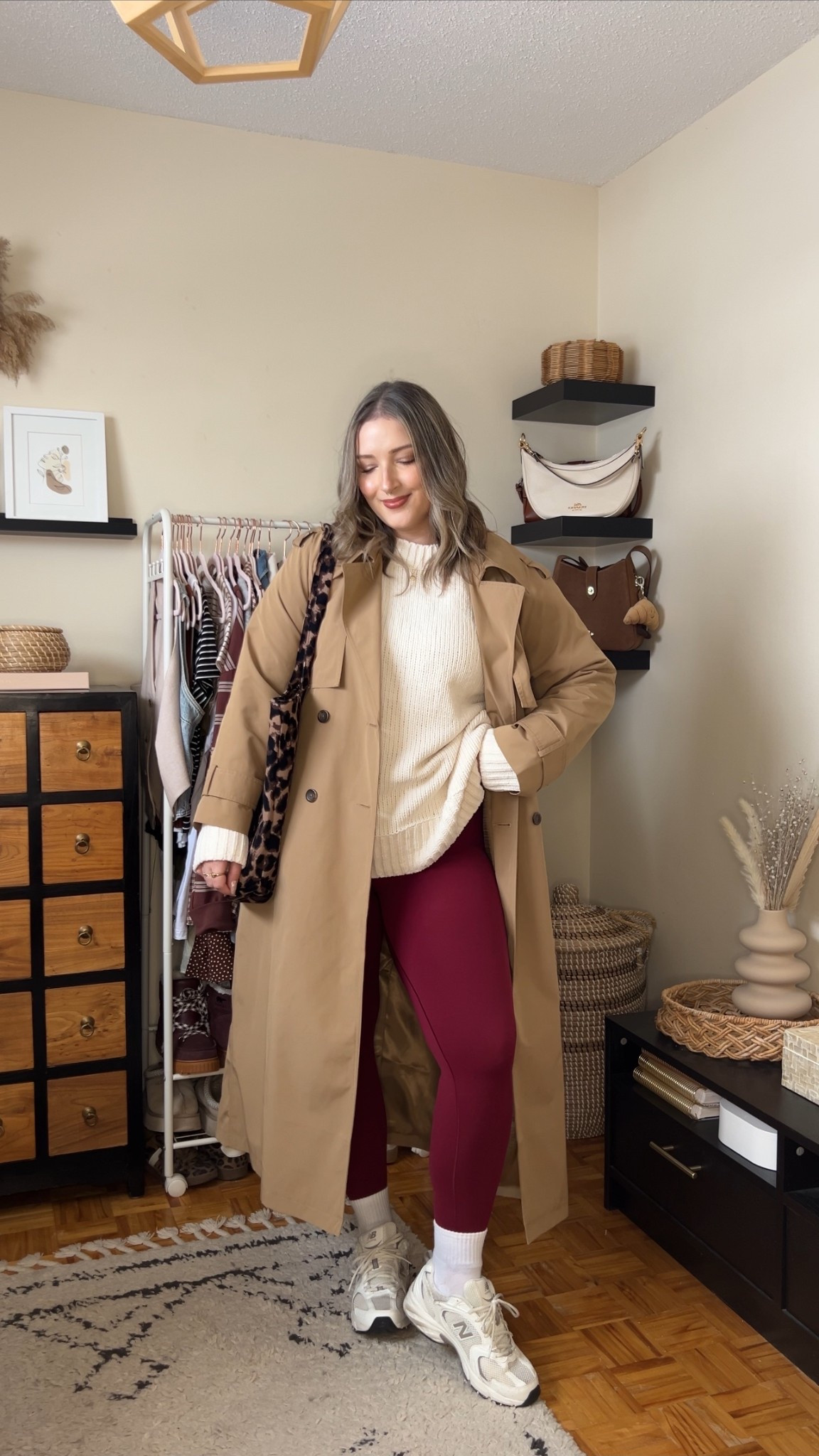 Comfy casual winter outfit! Wearing my usual size L in the chenille sweater (incredibly soft!), burgundy leggings, and classic trench coat. New Balance sneakers are super comfy and great for walking. They run big, I’m usually a 9.5-10 and wear a 9. Leopard print tote bag is an Amazon find!


#LTKmidsize #LTKsale #LTKwinter
