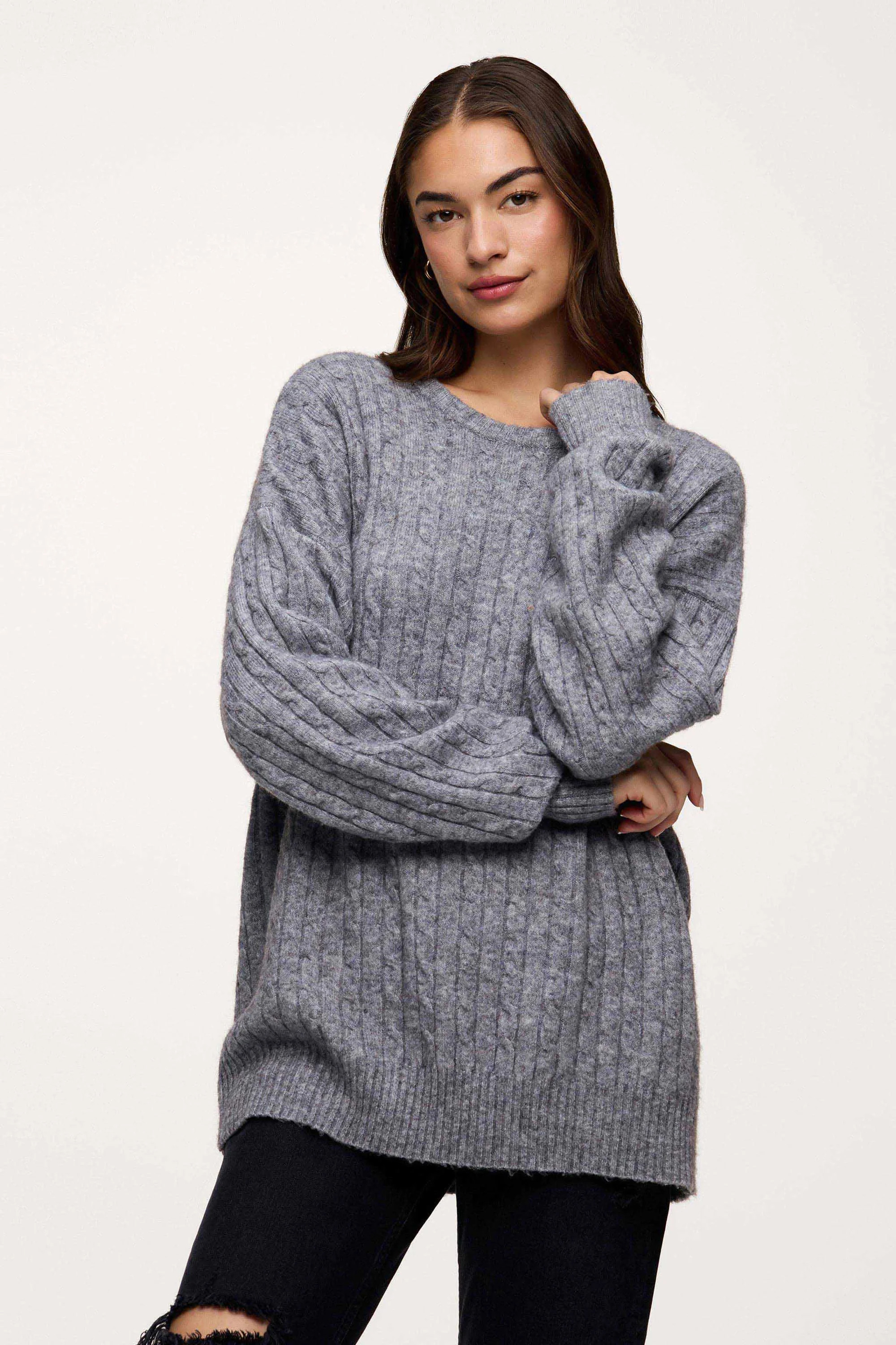 Cozy Knit Cable Crewneck Sweater | Heather Oat | Nuuds US