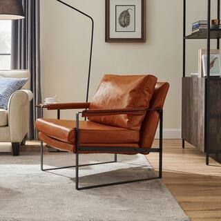 Art Leon LEO Modern Cognac Faux Leathet Accent Arm Chair with Steel Frame SF003-2 - The Home Depo... | The Home Depot