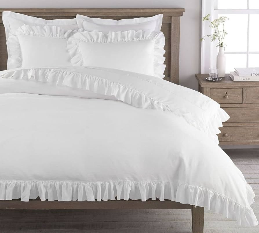 Kotton Culture 100% Egyptian Cotton Ruffle Trim Fringe Duvet Cover Set (1 Duvet Cover & 2 Pillow ... | Amazon (US)
