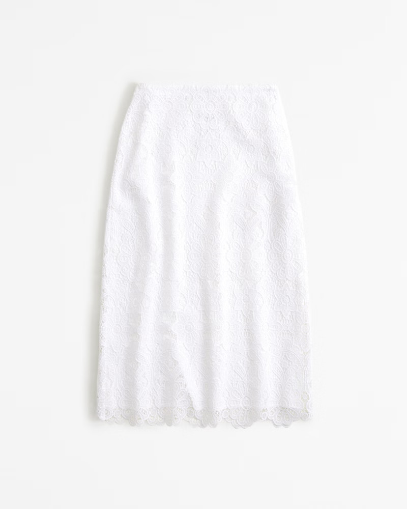 Abercrombie & Fitch Women's Lace Midi Skirt in White - Size L PETITE | Abercrombie & Fitch (US)