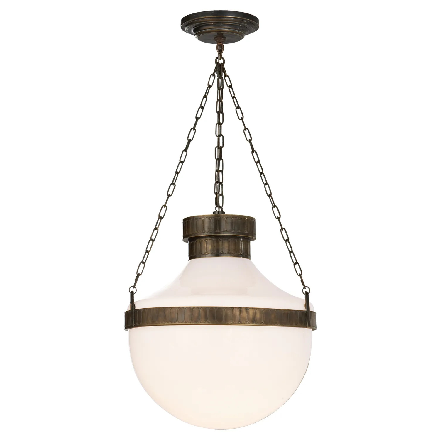 Visual Comfort Modern Schoolhouse Antique Brass White Glass Lantern Pendant | Kathy Kuo Home