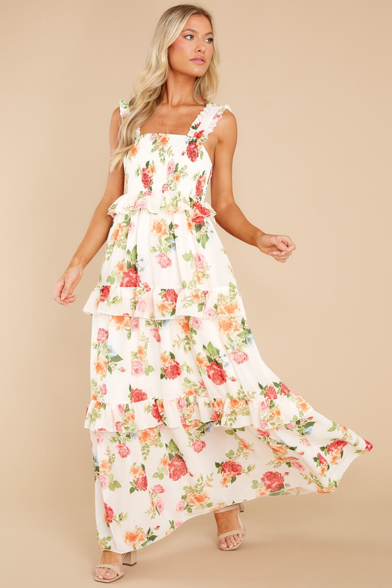 Blossoms Of Passion White Floral Print Maxi Dress | Red Dress 