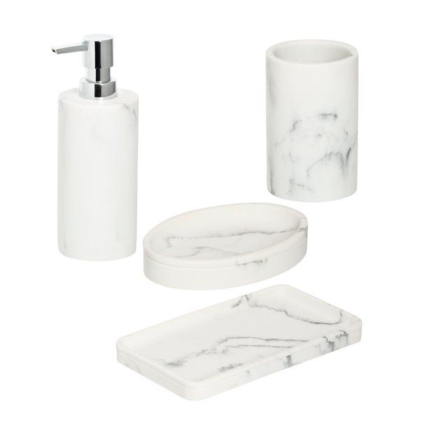 Honey Can Do 4-Piece Marble Bath Accessory Set, Marble - Walmart.com | Walmart (US)