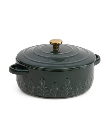 Stoneware Tree Embossed Casserole Pan With Gold Tone Knob | TJ Maxx
