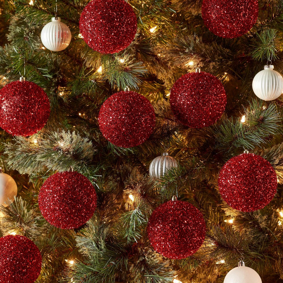 9pc Tinsel Ball Christmas Tree Ornament Set White - Wondershop™ | Target