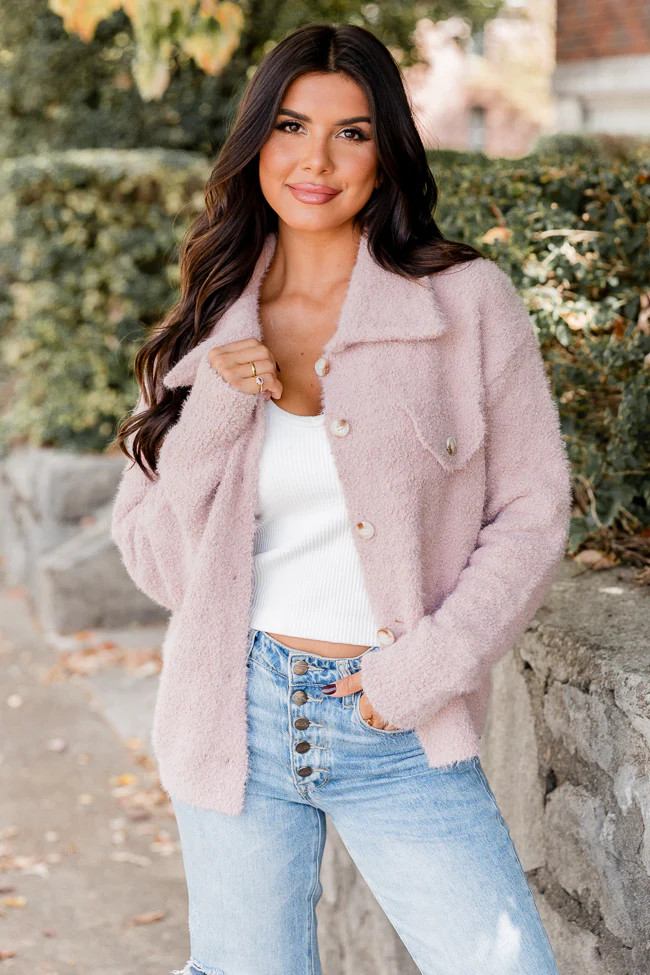 Want You To Know Mauve Fuzzy Collared Cardigan | Pink Lily