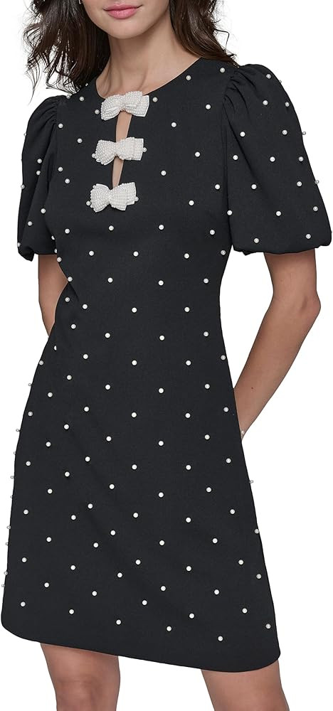 KARL LAGERFELD Womens Puff Sleeve Bow Detailed A-line Mini Dress | Amazon (US)