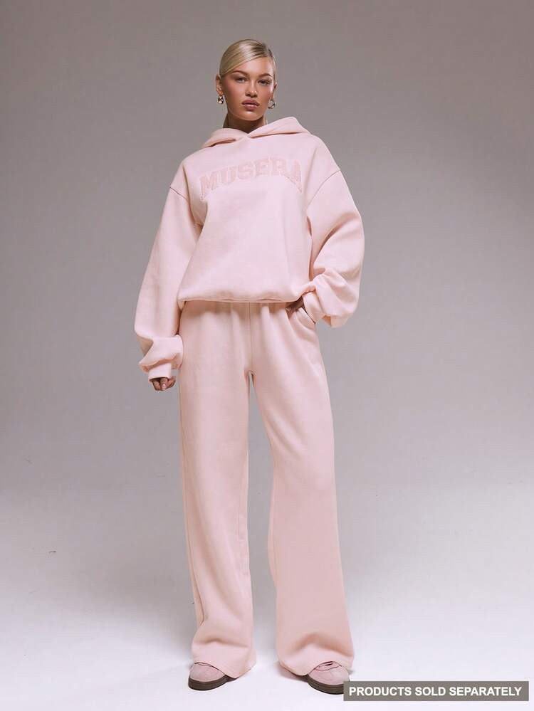 MUSERA Flocking Wide Leg Joggers Tracksuit Bottoms Only Cute Casual Cosy Spring Holiday Summer Fa... | SHEIN