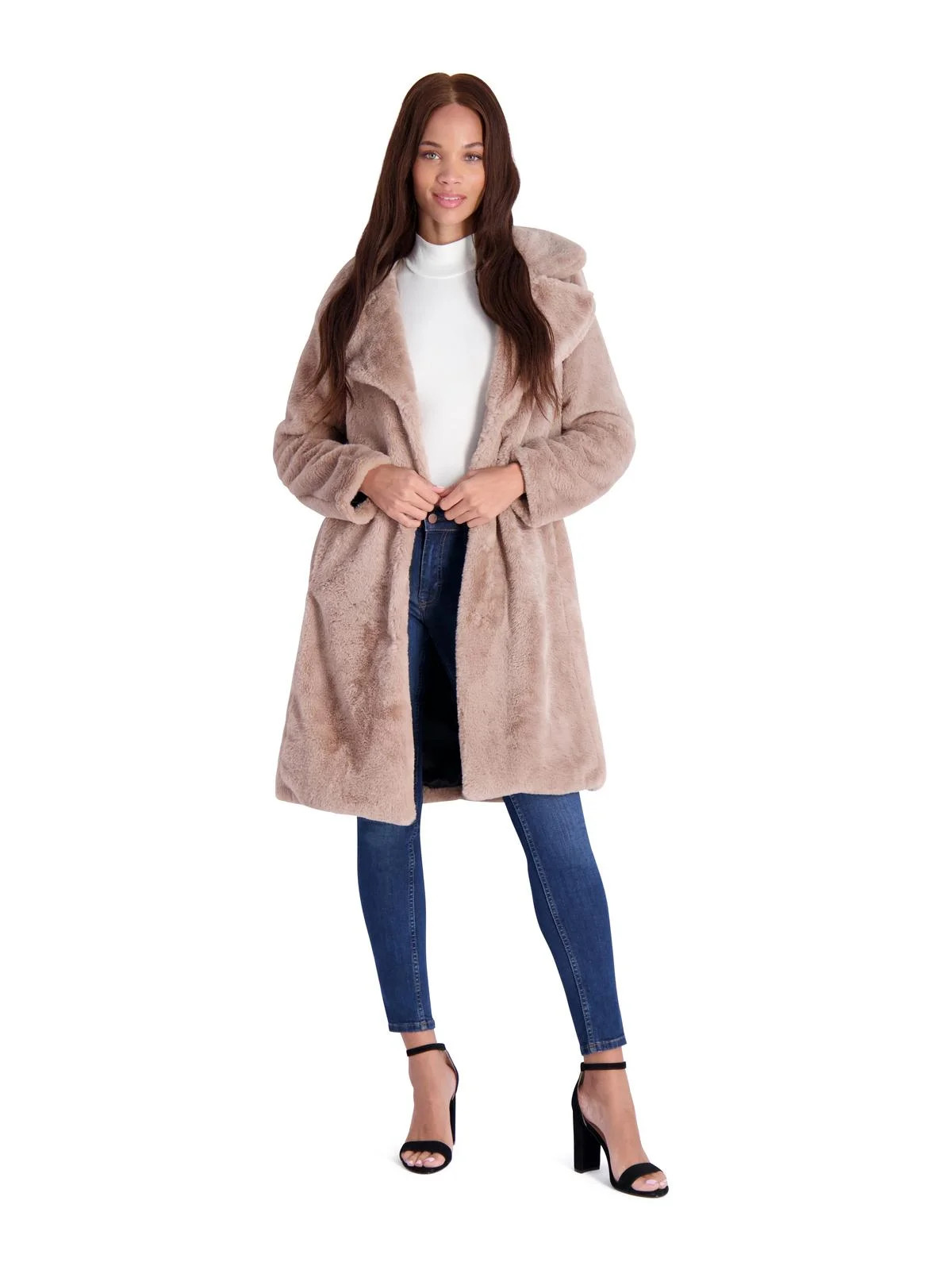 Avec Les Filles Women’s Mid-Length Faux Fur Coat with Notch Lapel | Walmart (US)